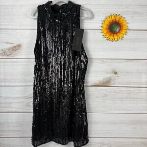 DO+BE Black Sequin Mock‎ Neck Party Cocktail Dress Size S